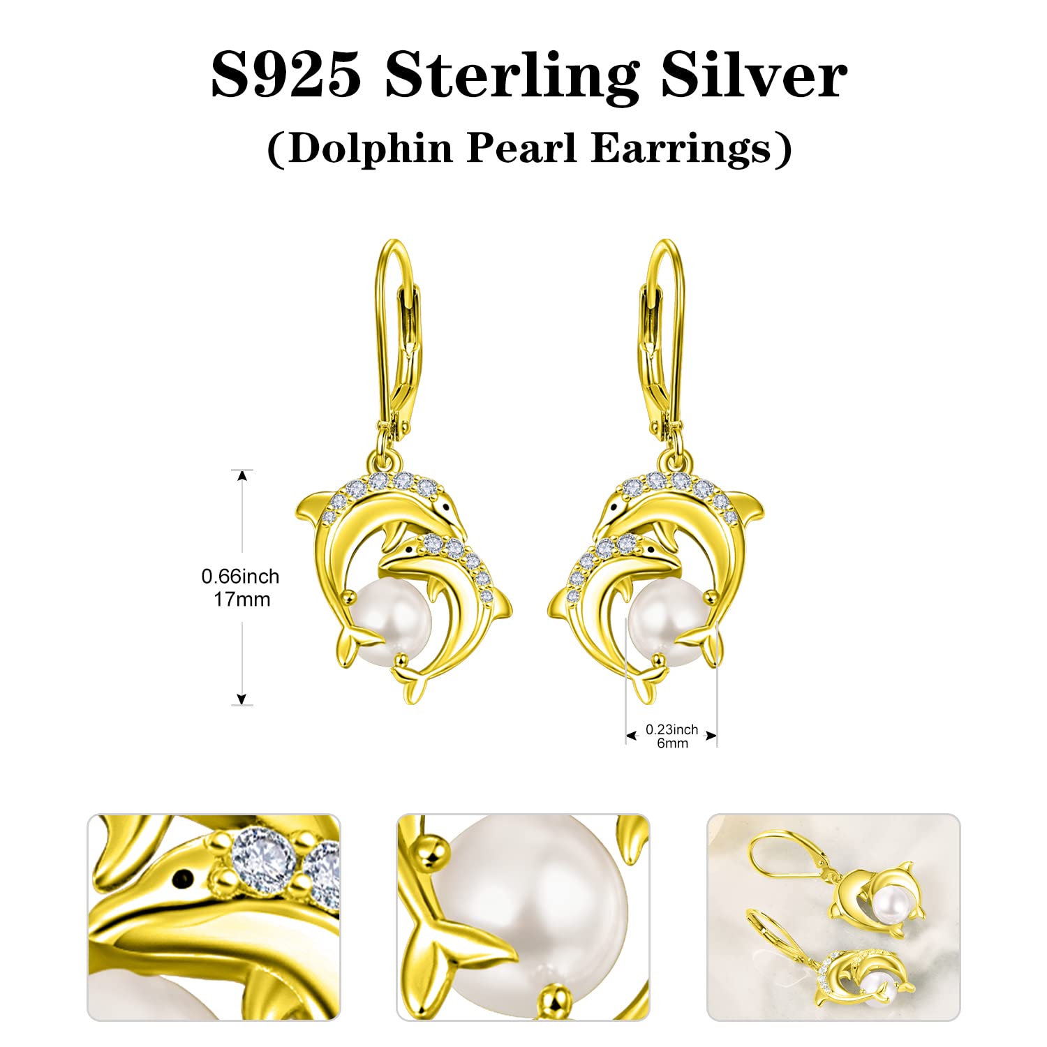 AENEAS Sterling Silver Dolphin Pearl Drop Dangle Earrings for Women - Elegant Jewelry Gift for Her, Wife, Mom - Perfect for Beach Parties, Summer Vacations & Ocean-Themed Occasions