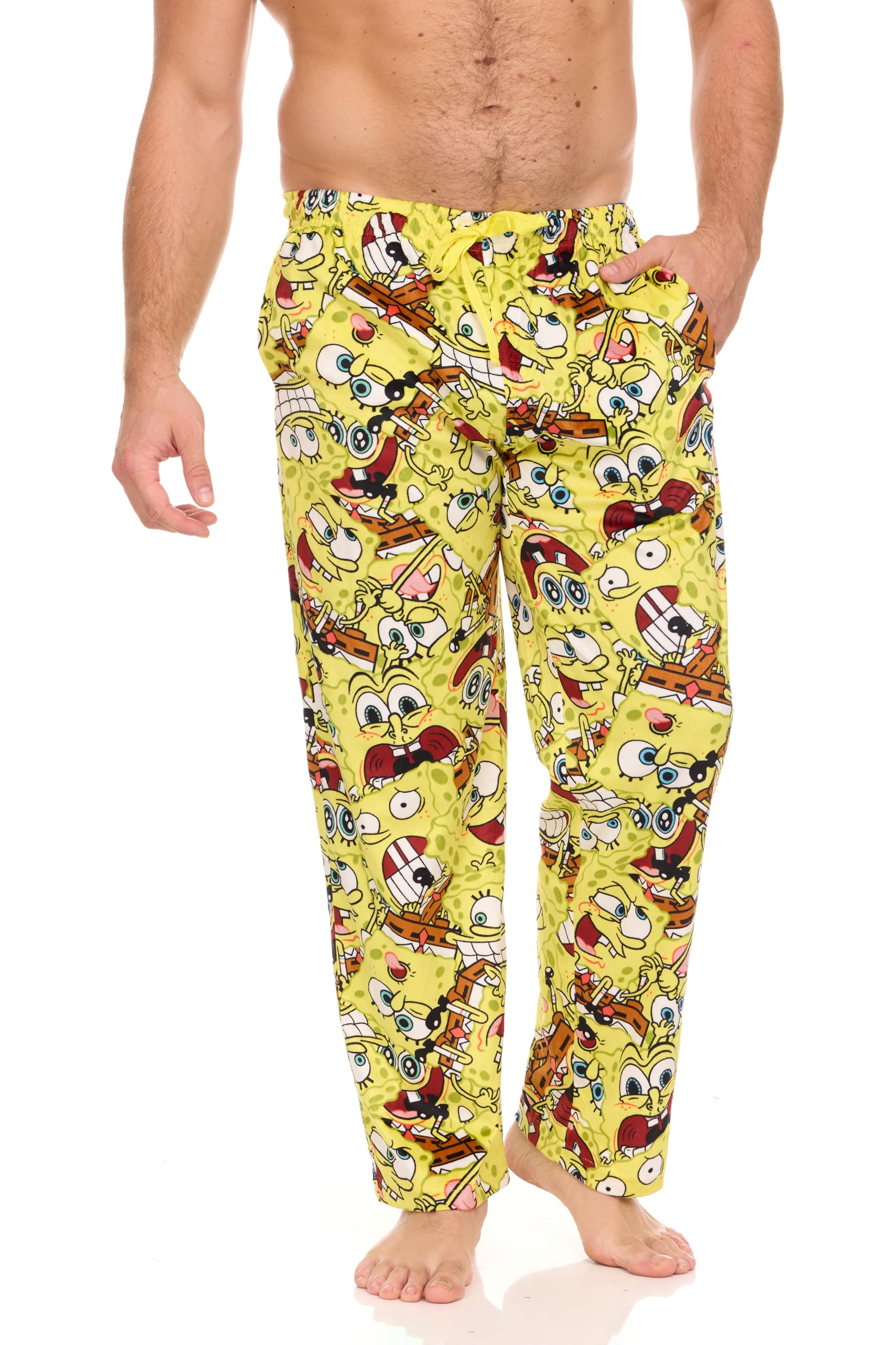 SpongeBob SquarePants Men's Pajama Pants - Soft All Over Print Sleepwear with Elastic Waistband & Adjustable Fit | Comfortable Lounge Pants for Sleeping, Relaxing at Home & Gift Giving