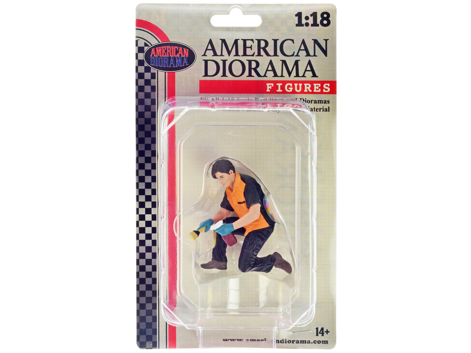 American Diorama 1/18 Scale Model Wheel Cleaning Detail Masters Figure 1 - Perfect for Car Model Displays, Dioramas, and Collectors