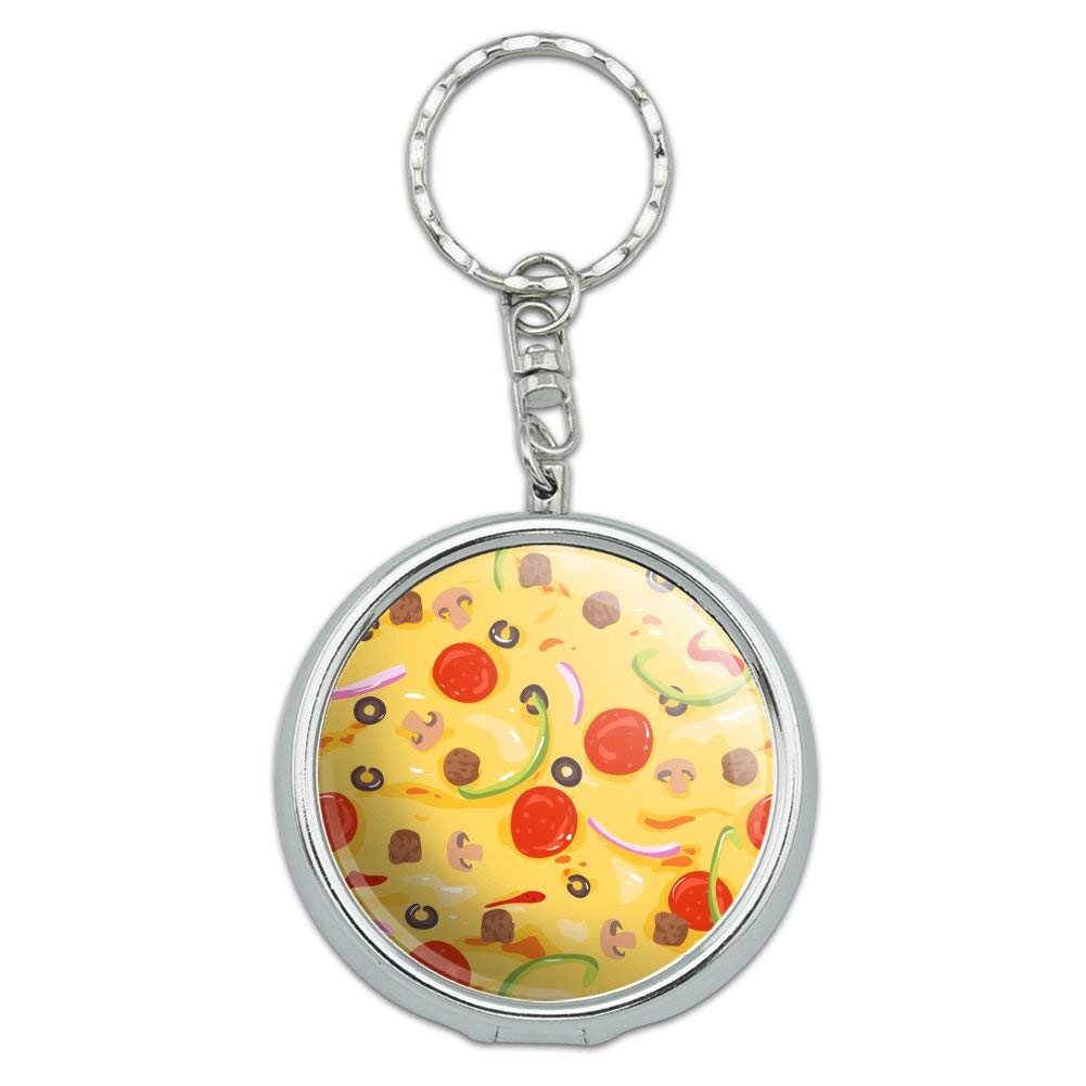 Portable Travel Size Pizza Pattern Ashtray Keychain with Cigarette Holder - Pepperoni, Olives & Onions Design - Perfect for Smokers, Outdoor Camping & Road Trips