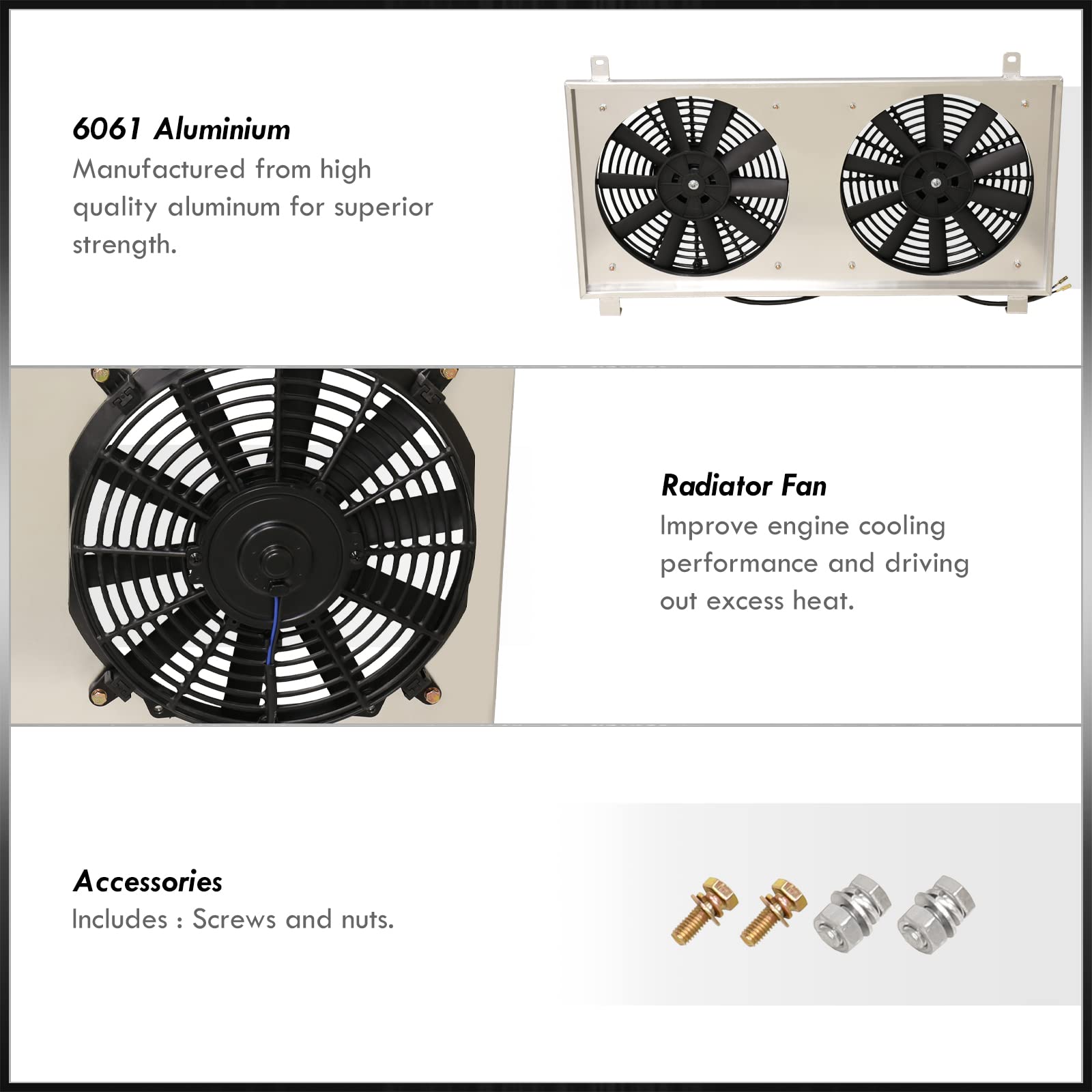 AJP Distributors Aluminum Radiator Fan Shroud Kit with 12