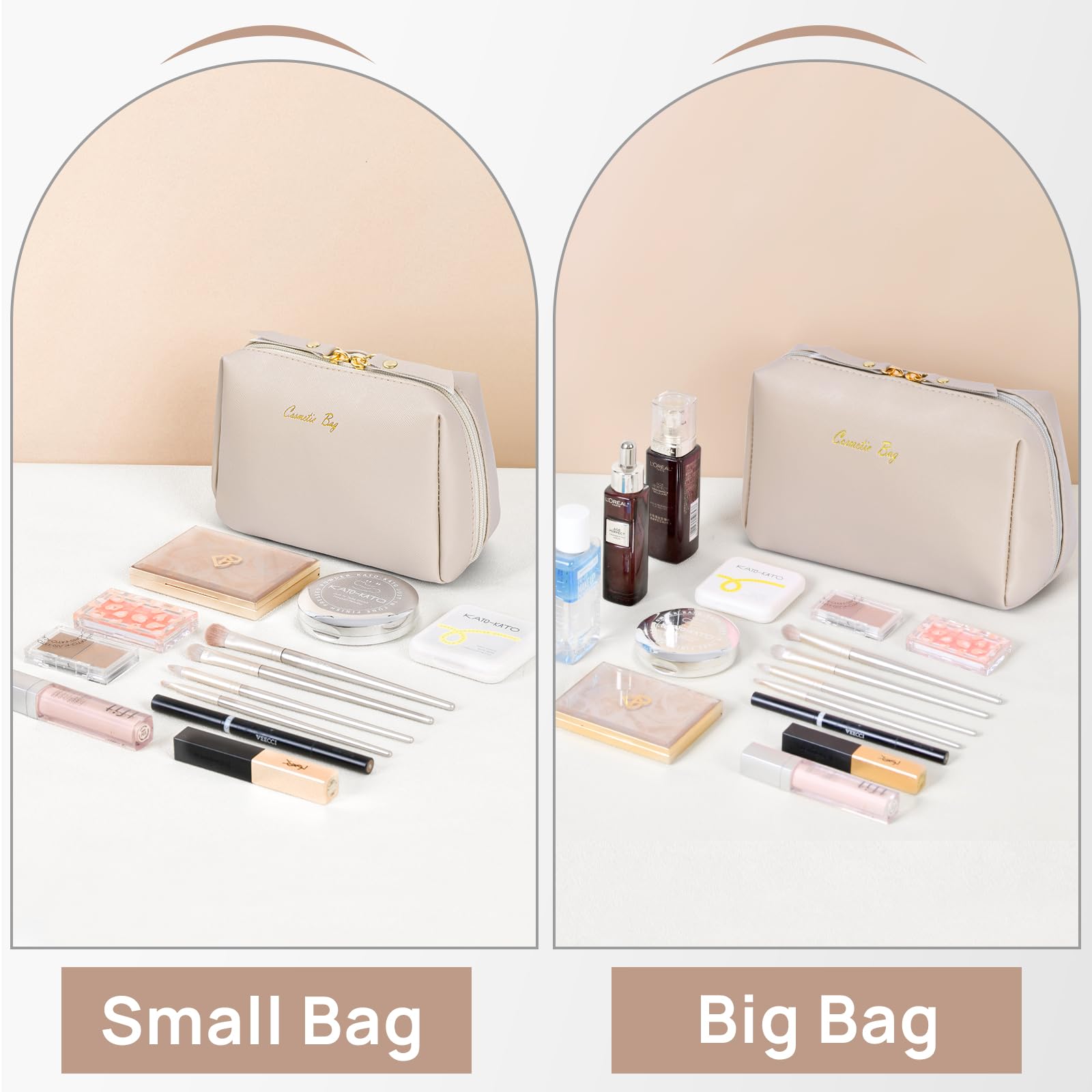 Topwey Waterproof Makeup Bag for Women - Travel Cosmetic Organizer with Divider, Portable Toiletry Pouch for Daily Use & Vacation (Khaki, Small) - Perfect for Gym, Work, Weekend Getaways & Air Travel