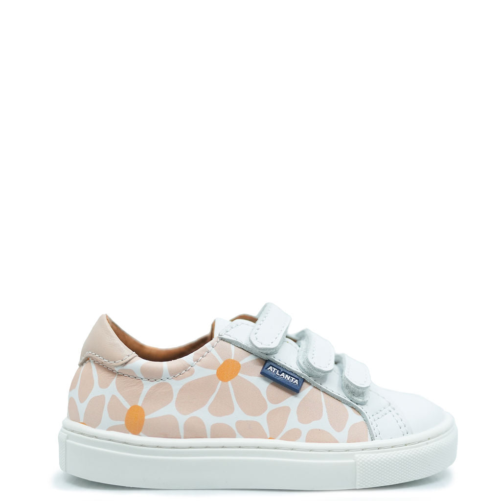 Atlanta Moccasin Slip-On Sneakers for Women - Salmon Color Floral Print with Velcro Strap | Comfortable Casual Shoes for Walking, Travel & Everyday Wear