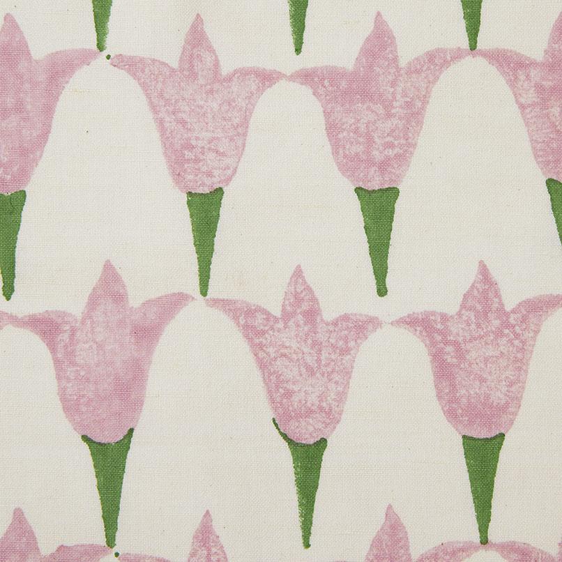 Tulip Block Printed Fabric - Linen Cotton Blend Floral Rose & Grass Design for Home Decor, DIY Crafts & Upholstery