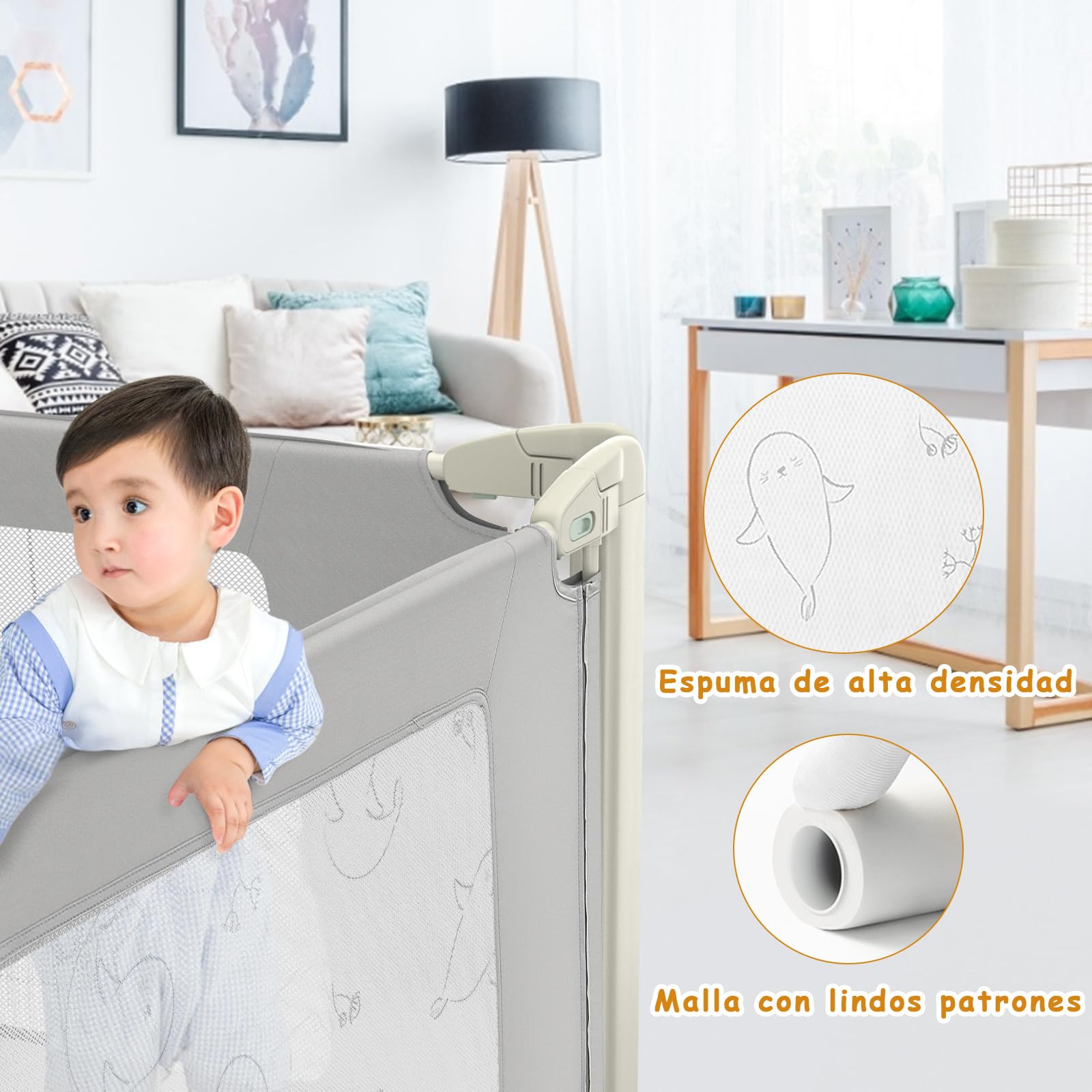 COSTWAY 150/180/200 cm Adjustable Baby Bed Rail, 80-95 cm Height, Universal Bed Guard with Connectors for Twin/Queen/King Size Beds - Perfect for Toddler Safety & Transitioning to Big Kid Beds