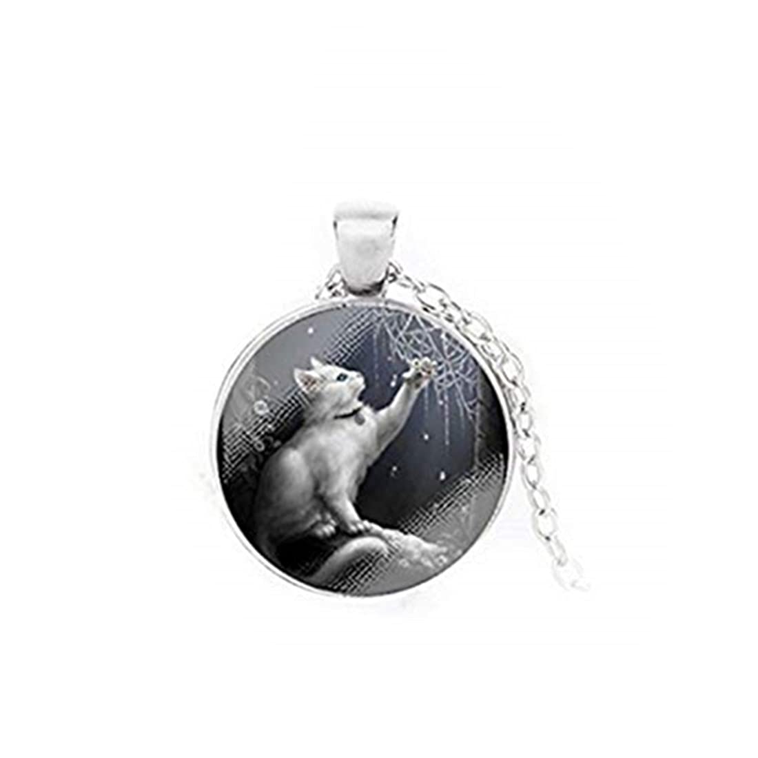 Laco 1925 Glow in the Dark Cat Necklace - Handmade Glass Photo Art Pendant with Glowing Charm - Perfect Cat Lover Jewelry Gift for Women (Birthday, Anniversary, Christmas) - Nighttime Glow Feature for Unique Style