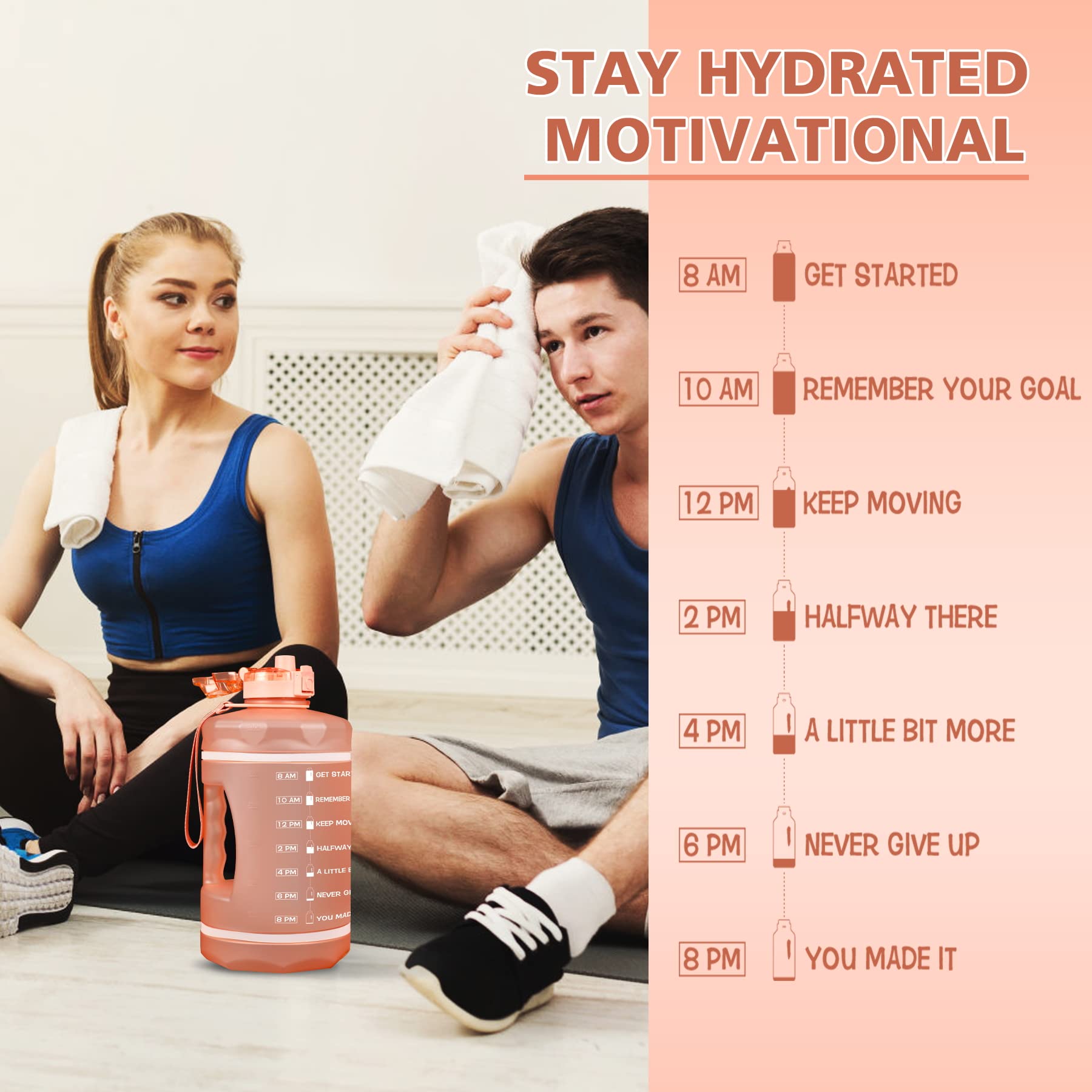 ZOMAKE 64oz/128oz Motivational Water Bottle with Straw & Time Marker - BPA Free, Leakproof Large Gallon Jug for Gym, Hiking & Daily Hydration - Stay Hydrated All Day