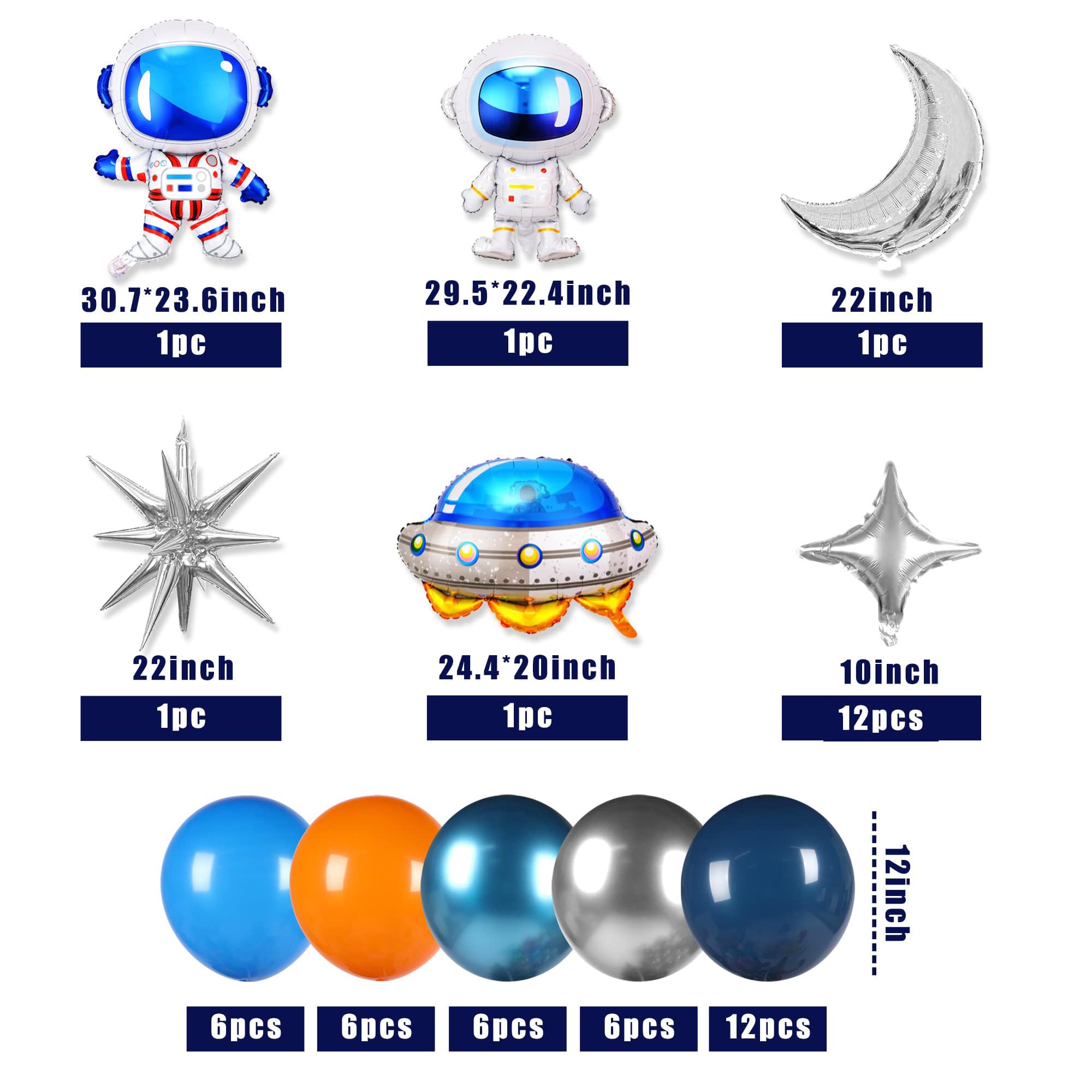 Outer Space Party Balloons - Astronaut, Spaceship, UFO & Solar System Decorations for Galaxy Themed Birthday Parties (Blue, Orange, Silver) | Perfect for Space-Themed Events, Kids Birthdays & Classroom Decor