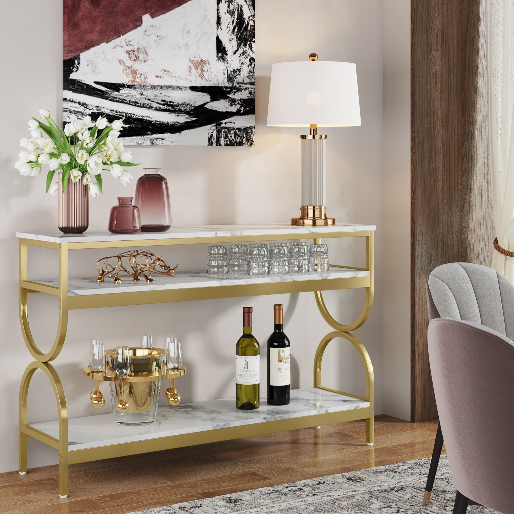 3 Tier Console Table with Storage Shelves - 55 Inch Sofa Table for Living Room, Entryway & Hallway - Modern Narrow Entry Table with 3 Shelves for Home Decor & Organization