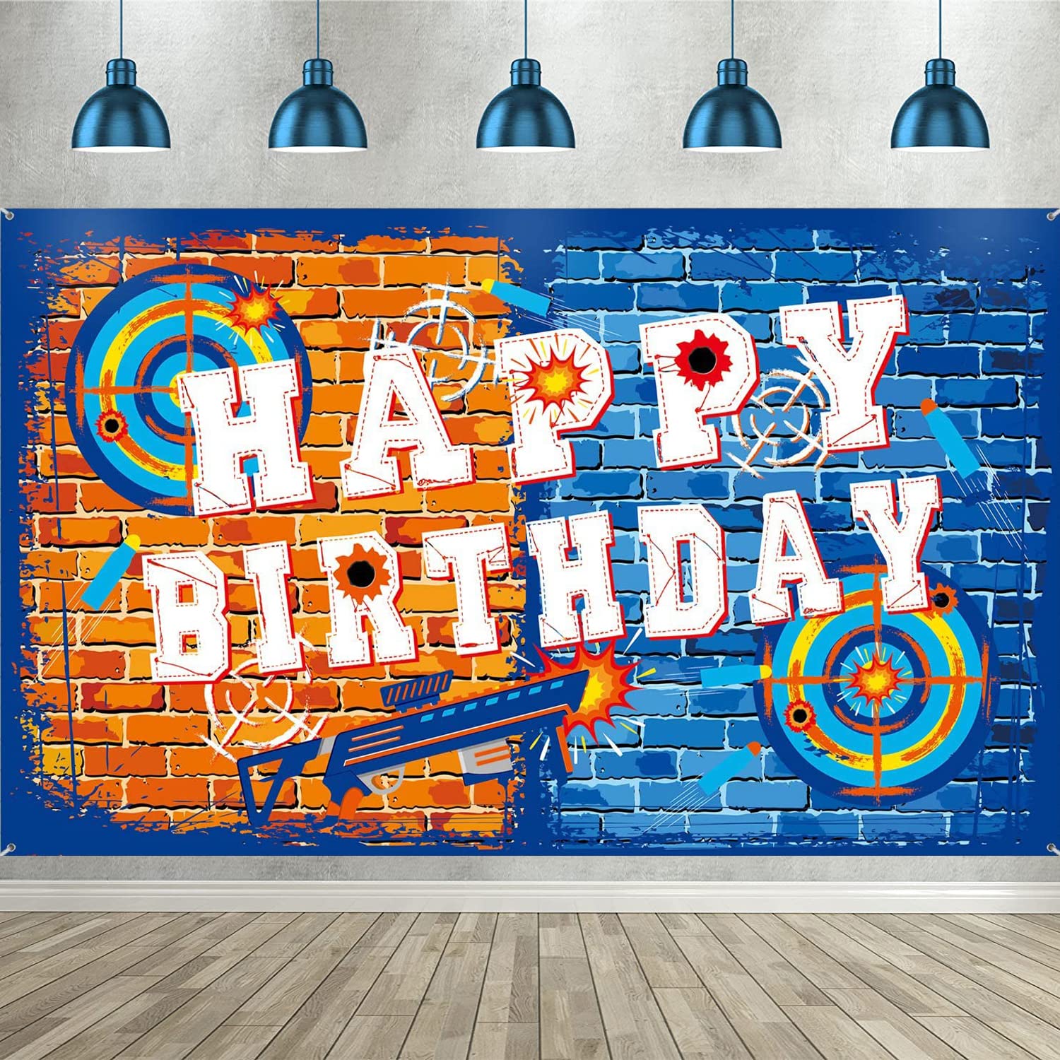 Happy Birthday Backdrop - Dart War Gun Theme Party Decorations for Kids Boys | Photo Background, Table Decor, Birthday Party Supplies | Perfect for Dart-Themed Birthday Parties, Photo Booths & Celebrations