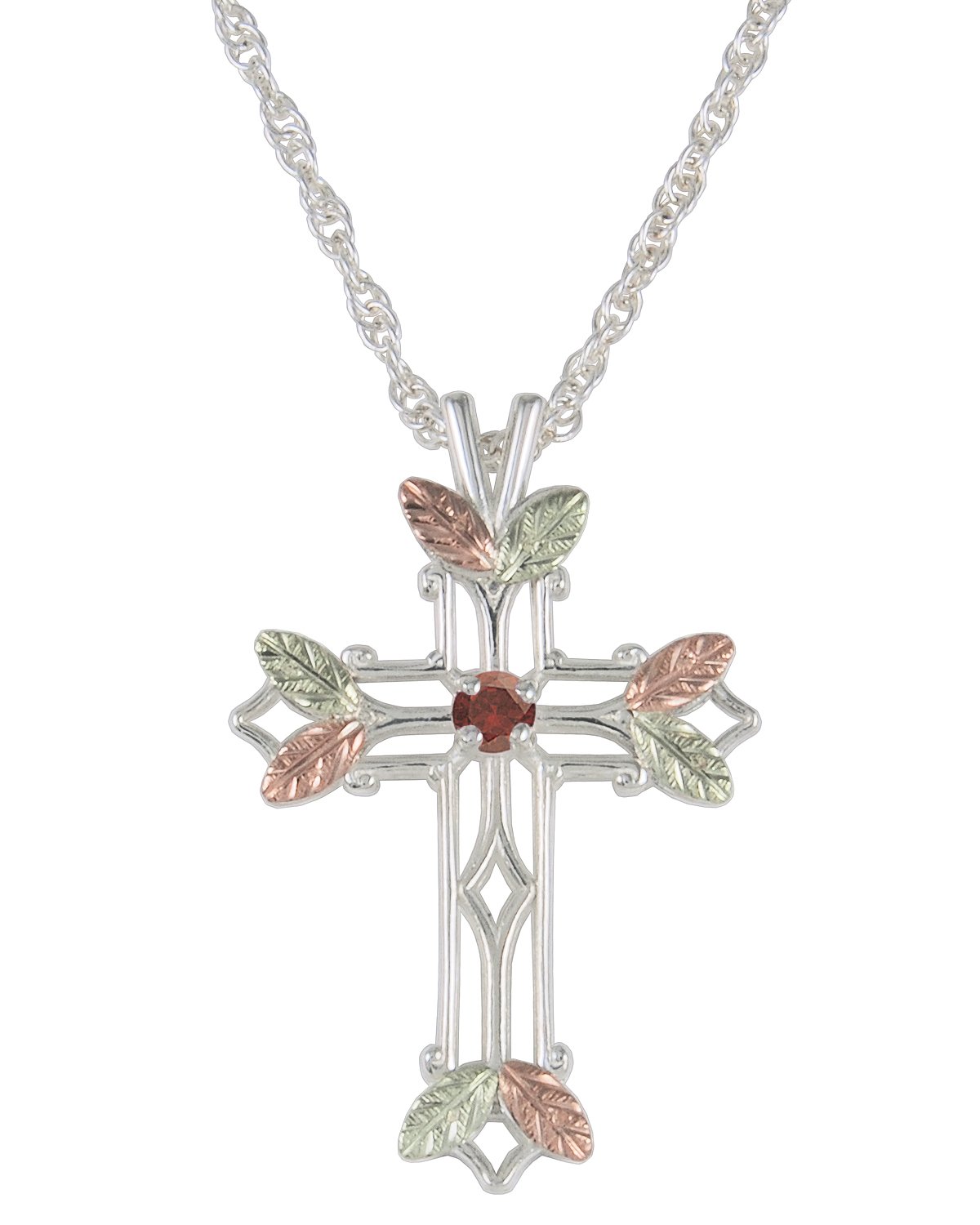 Black Hills Gold Family Cross Necklace in Sterling Silver with 1-7 Birthstones - Personalized Mother's Jewelry Gift for Christmas, Baptism & Special Occasions
