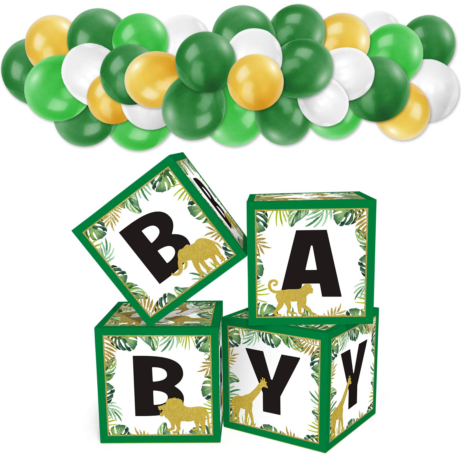 **Gold Safari Jungle Animals Baby Shower Balloon Box Decorations – Gender Reveal & Birthday Party Supplies for Boys & Girls – Perfect for Baby Showers, Nursery Decor, and Themed Celebrations**