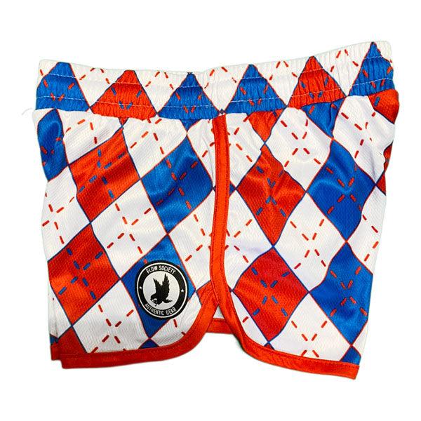 Girls Red White & Blue Argyle Attack Shorts - Stylish & Comfortable Athletic Shorts for Sports, Running & Casual Wear