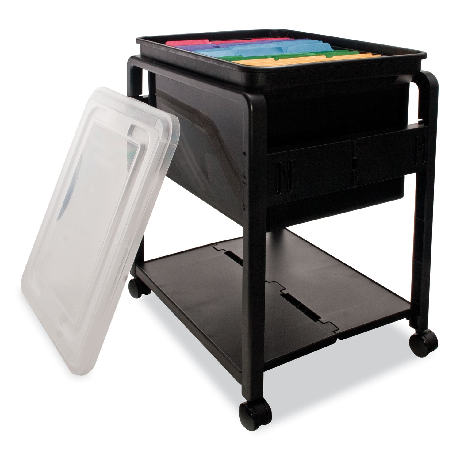 Advantus Black Plastic Folding Mobile File Cart with 1 Shelf & 1 Bin - 14.5