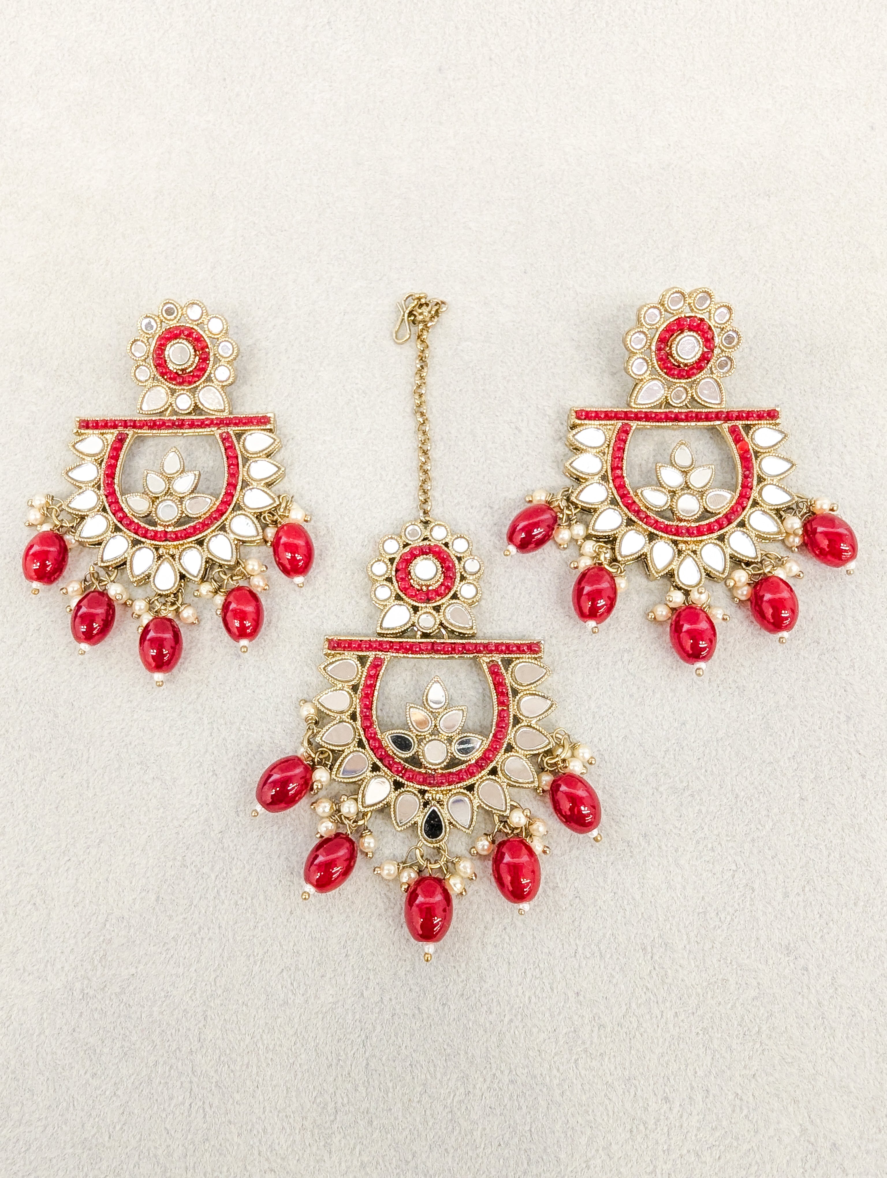 PAYAL Mirror Earrings and Tikka Set - Traditional Indian Jewelry for Weddings, Parties & Festivals | Handmade Ethnic Accessories for Women