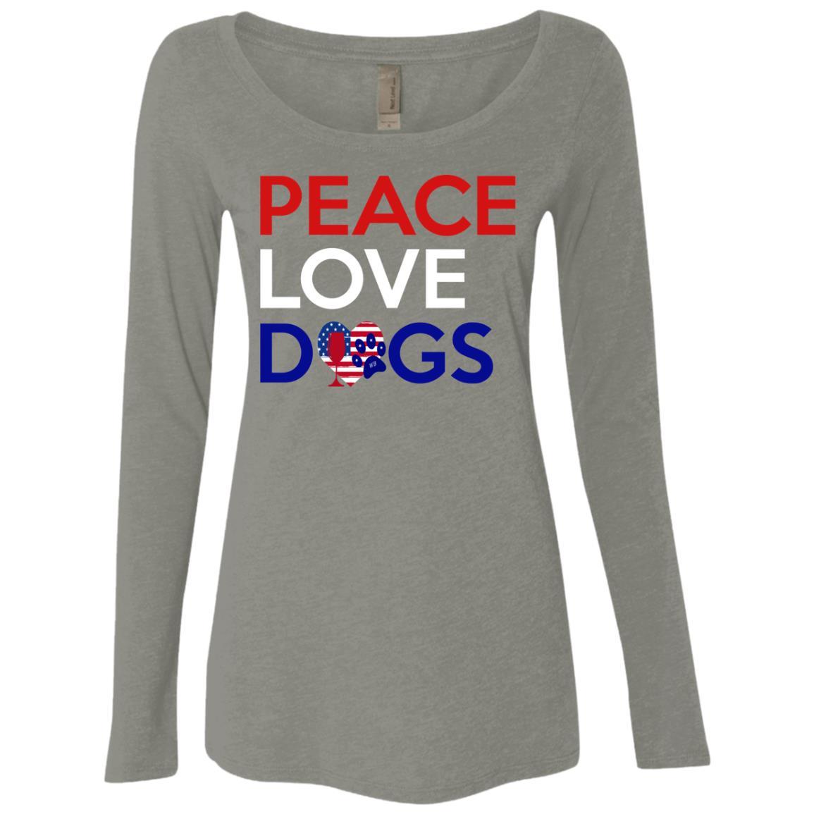 Peace Love Dogs Women's Long Sleeve Scoop Neck Tri-Blend T-Shirt - Soft Vintage Style Graphic Tee for Dog Lovers, Casual Wear & Animal Rescue Support
