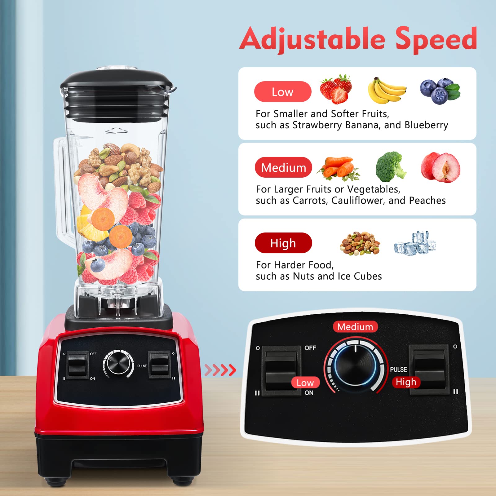 2200W High-Speed Countertop Blender - 2L/68oz Professional Smoothie Maker with Mixing Rod & 10-Speed Control (24000-26000RPM) - Perfect for Frozen Fruits, Ice Crushing & Protein Shakes - 110V 60Hz Kitchen Blender for Home & Commercial Use