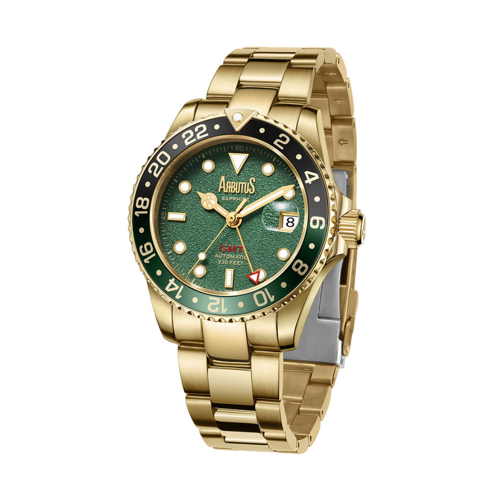 Arbutus AR2502GGS GMT Stainless Steel Men's Watch - Luxury Dive Inspired Timepiece for Travel, Business & Outdoor Adventures