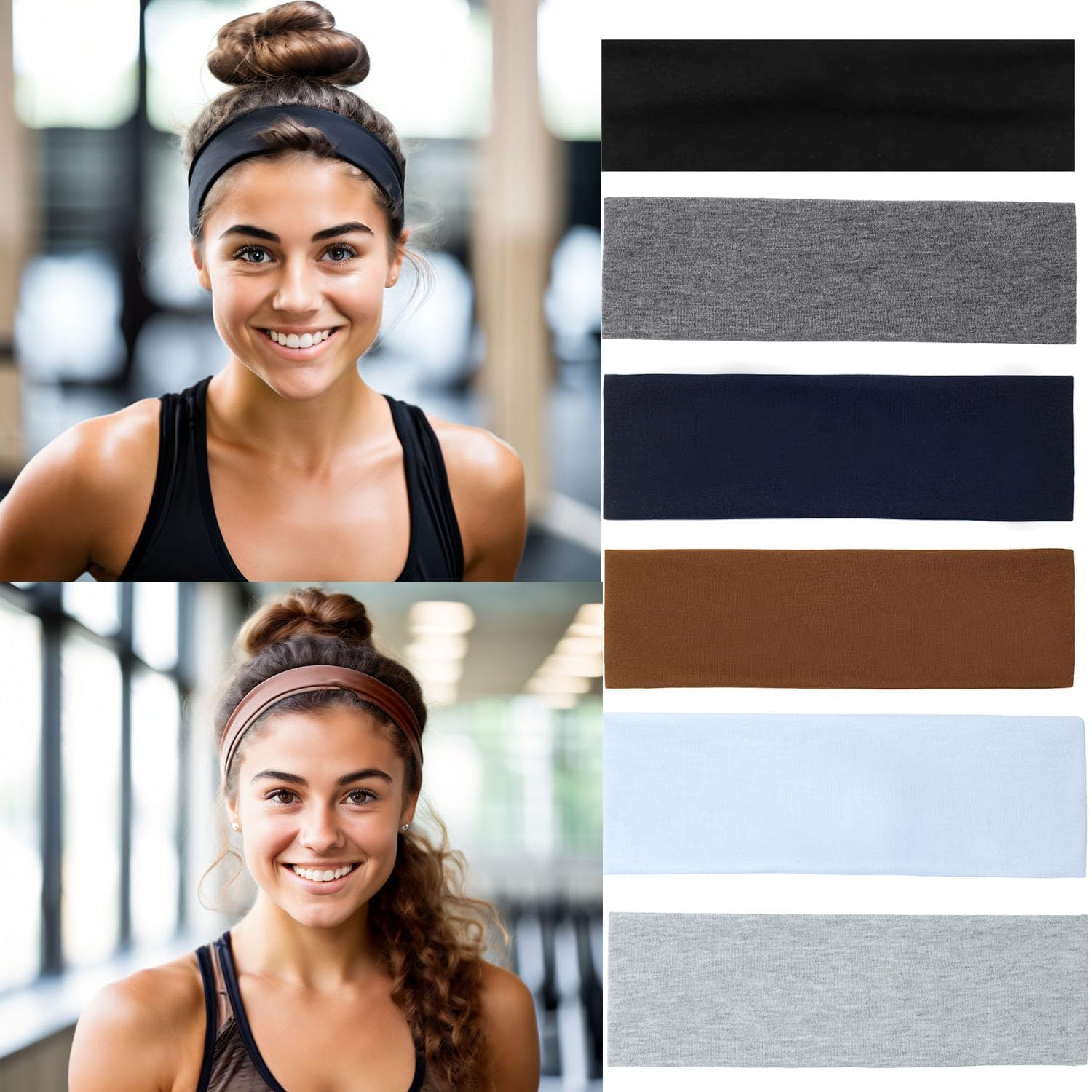 6PCS Non-Slip Women's Headbands - Soft Stretchy Cotton Sports Hair Bands for Yoga, Running, Workout & Exercise - Fashionable Elastic Hair Accessories for Women & Girls (Great for Gym, Jogging & Active Lifestyles)