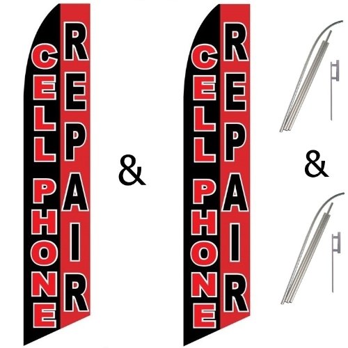 Twin Pack Swooper Flags & Pole Kits - Red, White & Black Vertical Banners for Cell Phone Repair Stores | Perfect for Retail Displays, Grand Openings & Promotional Events
