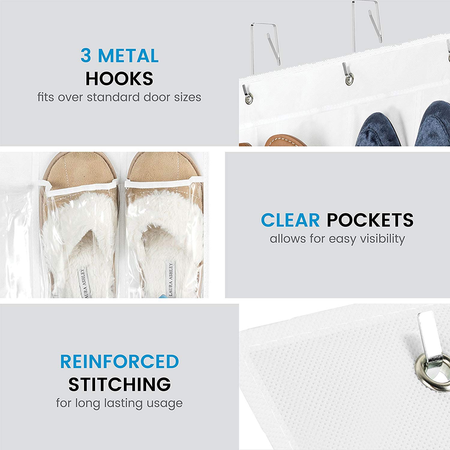 ZOBER Over the Door Shoe Organizer with 24 Mesh Pockets - Space Saving Hanging Storage for Shoes, Towels, Toys & Pantry Items - Perfect for Closet, Bedroom and Bathroom Organization