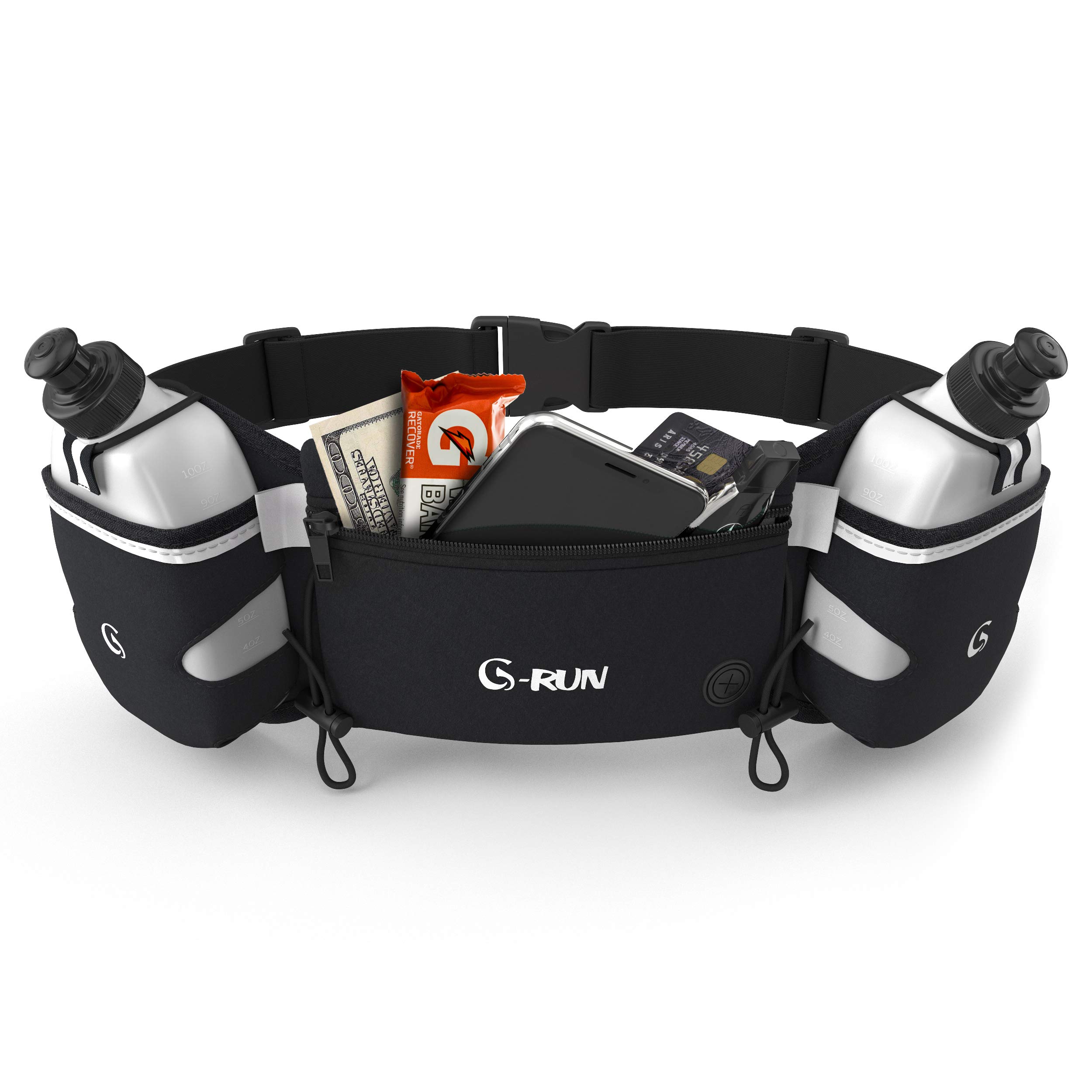 Best Hydration Running Belt with Water Bottles - Adjustable Waist Pack for Men & Women - Marathon Jogging Cycling Fitness - Fits iPhone & Smartphones - Perfect for Outdoor Workouts, Hiking & Sports Activities