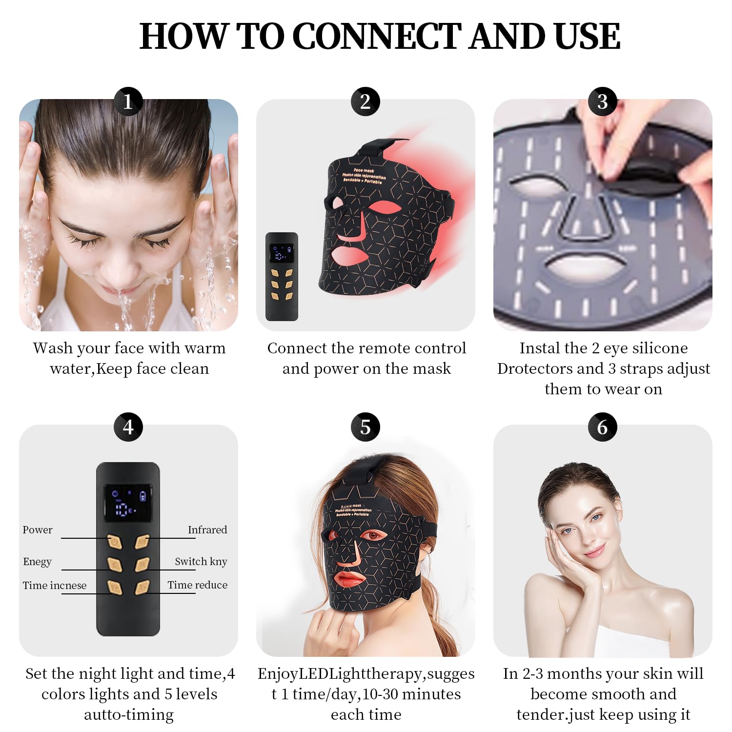 Red Light Therapy Mask for Face - LED Light Therapy Device with Portable Charger for Home & Travel Use | Anti-Aging, Acne Treatment & Skin Rejuvenation | Black Facial Care Mask (Perfect for Daily Skincare Routine & On-the-Go Beauty Treatments)