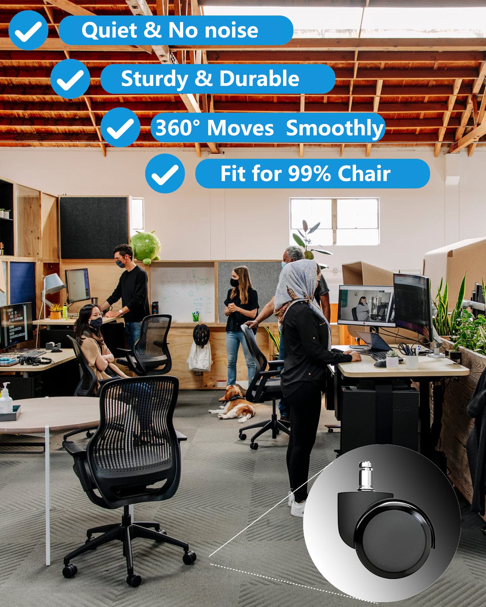 Brozigo 5-Pack Heavy Duty Office Chair Wheels Replacement - 2 Inch Universal Casters for Hardwood Floors & Carpets - Fits 99% of Office Chairs (Black) - Perfect for Home Office, Gaming & Workspace Setup