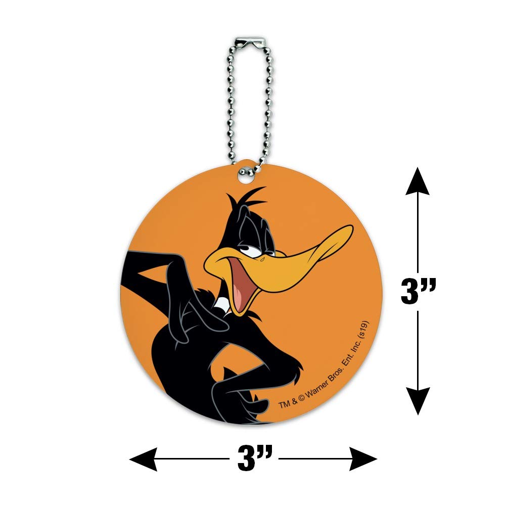 Looney Tunes Daffy Duck Round Luggage ID Tag - Cute Suitcase Name Tag for Carry-On Bags - Perfect for Travel Identification & Personalization