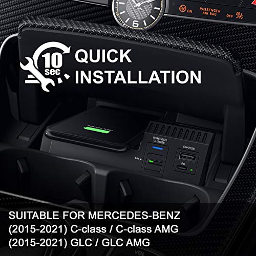 SIGHILL 15W MAX Wireless Car Charger for Mercedes Benz C-Class & GLC (2015-2022) | Qi Fast Charging Dock with Dual USB Ports | Perfect for C63 AMG & Daily Commuting
