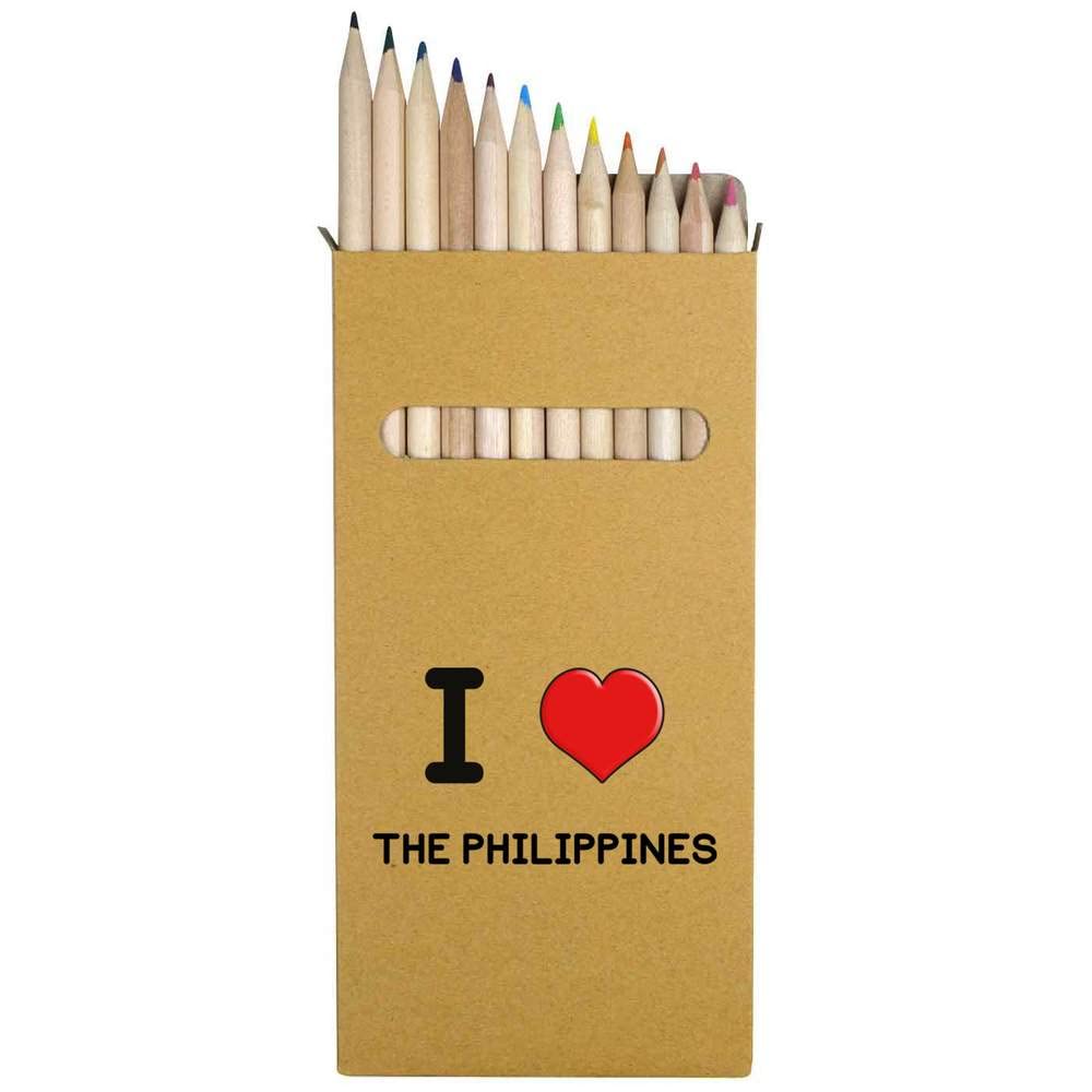 Azeeda 12-Piece 'I Love The Philippines' Colored Pencil Set - 178mm Long Vibrant Art Pencils for Drawing, Sketching & Coloring - Perfect for Artists, Students & DIY Craft Projects (PE00039135)