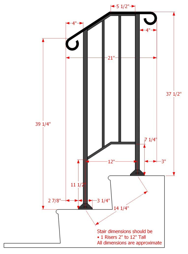 Iron X Handrail Picket #1 - Heavy Duty Steel Stair Railing for Brick or Paver Steps | Outdoor Stair Safety & Deck Handrail for Home & Garden