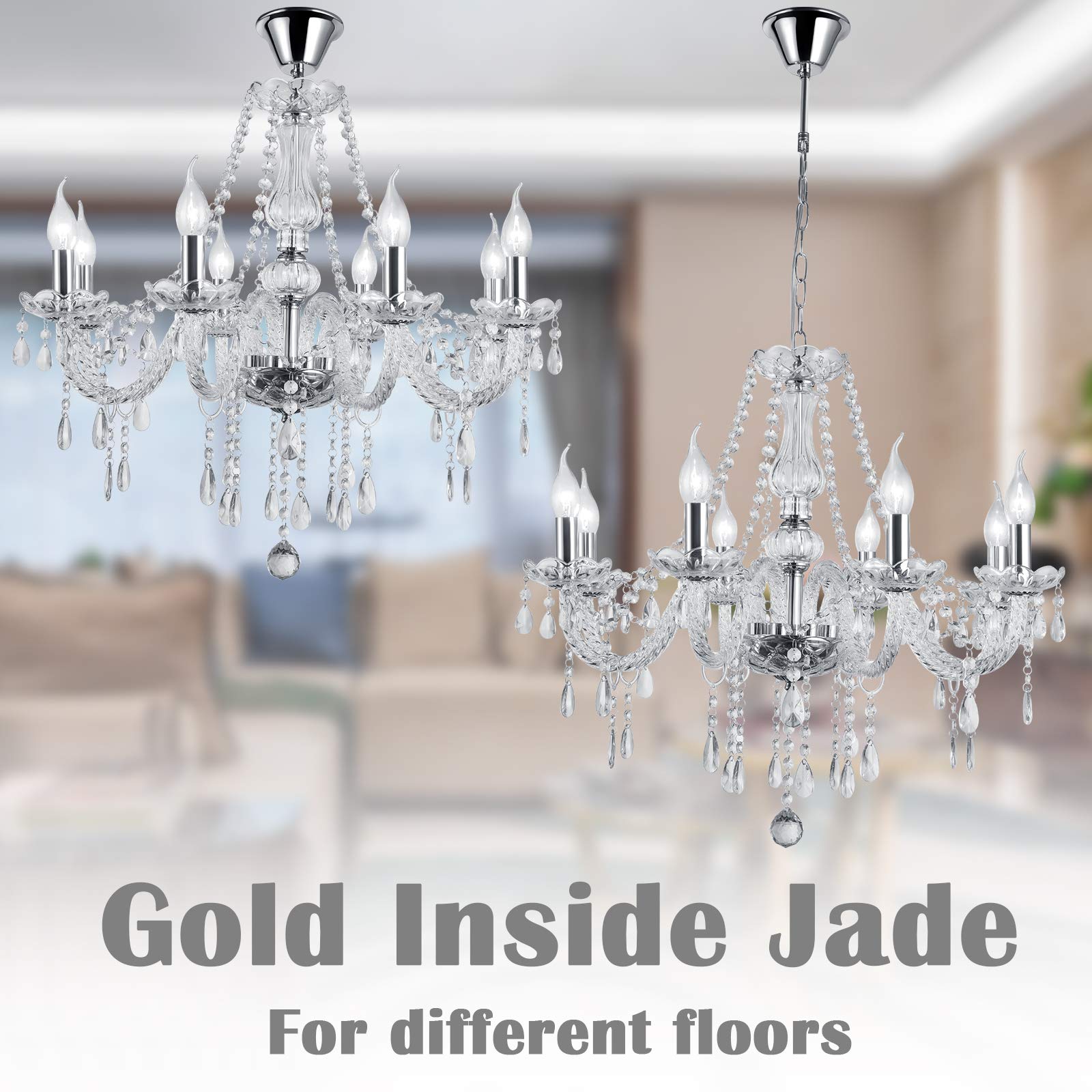 Crystal Chandelier Lighting Fixture - Modern 8-Light Pendant Ceiling Lamp for Dining Room, Living Room, Bedroom & Hallway | Elegant Home Decor with 8 Bulbs | Perfect for Wedding, Restaurant & Luxury Interior Design