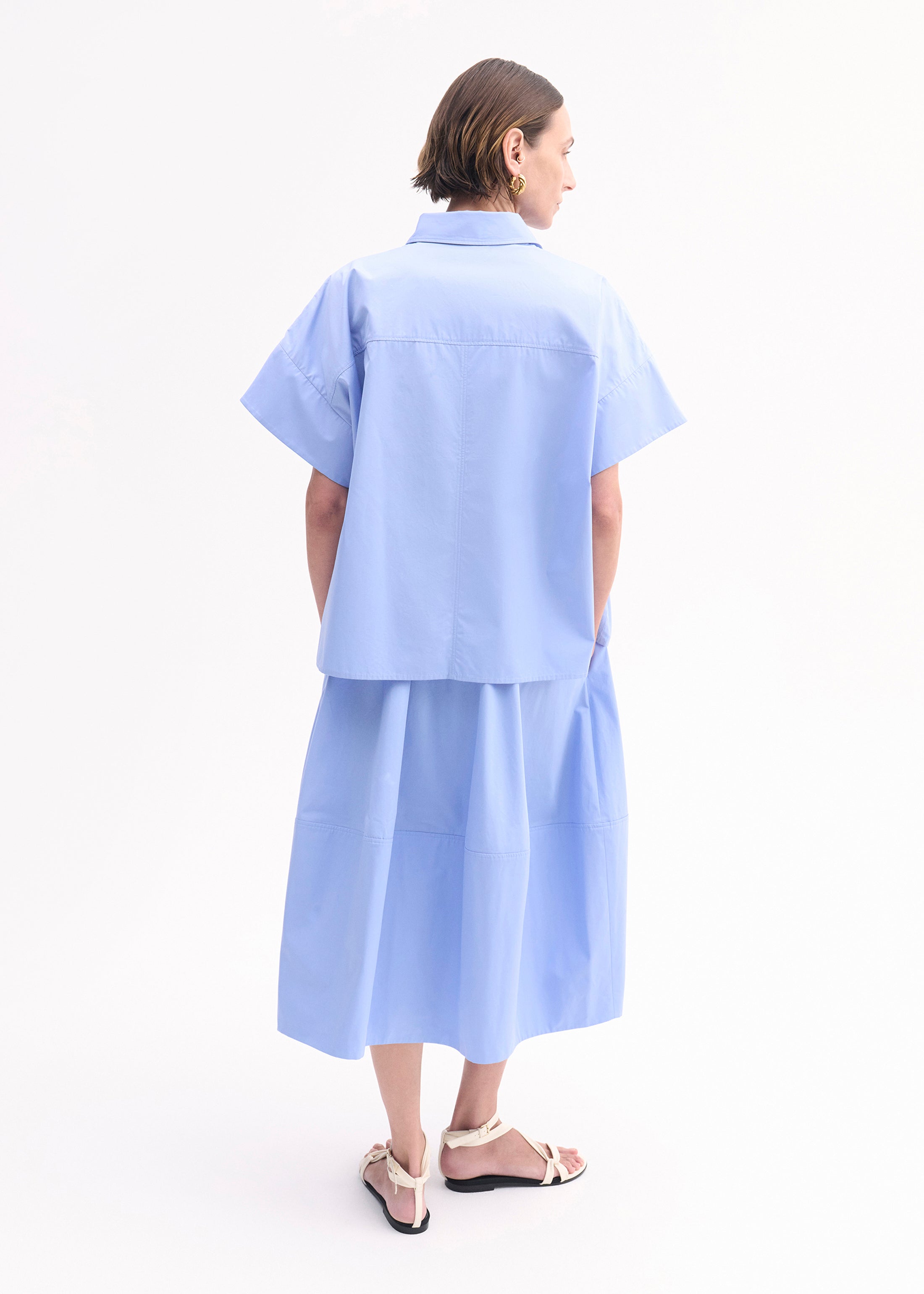 Blue Cotton Poplin Full Skirt for Women - Perfect for Casual Outings, Summer Dresses & Boho Style