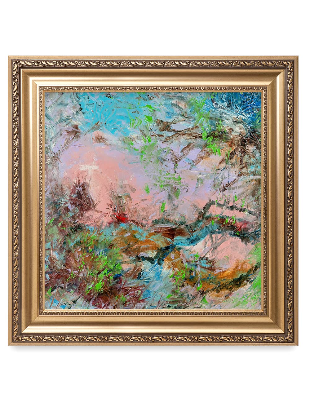 DECORARTS - A New Dawn by David Ma | Modern Abstract Landscape Wall Art | Premium Giclee Print in Gold Frame (26x26 inches) | Ready to Hang | Perfect for Living Room, Bedroom & Office Decor