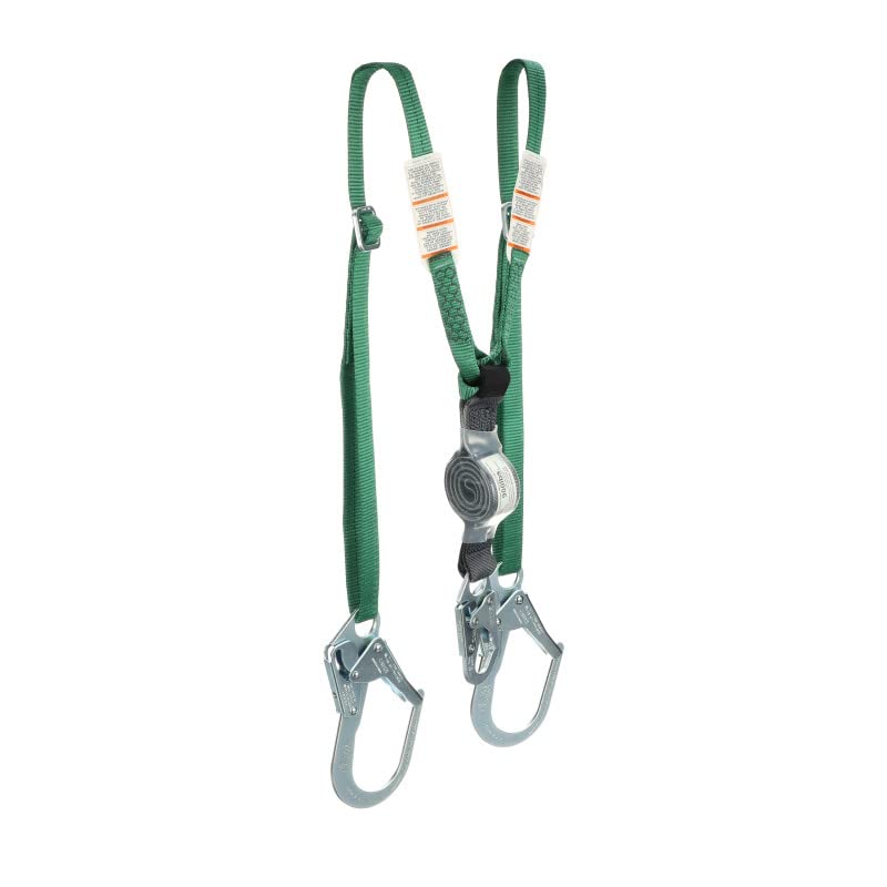 MSA 10191758 V-Series Shock Absorbing Safety Lanyard - 6ft Twin-Leg Fall Protection with 36CL Large Snap Hooks, Adjustable Polyester Webbing for Construction, Roofing & Industrial Work (Durable, Energy Absorbing)