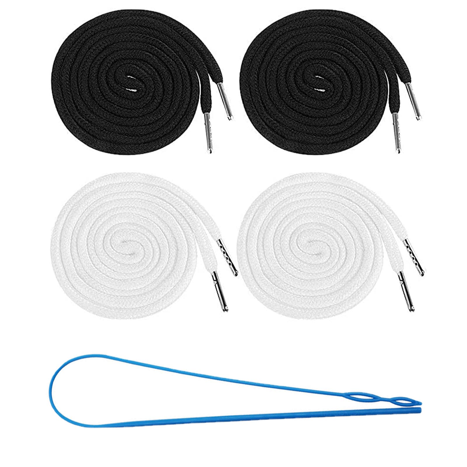 4 Pcs Black and White Drawstring Cords with Easy Threaders - Replacement Shoelaces for Pants, Sweatpants, Hoodies, Jackets & Shoes | Perfect for Gym, Hiking, Casual Wear & DIY Clothing Repair