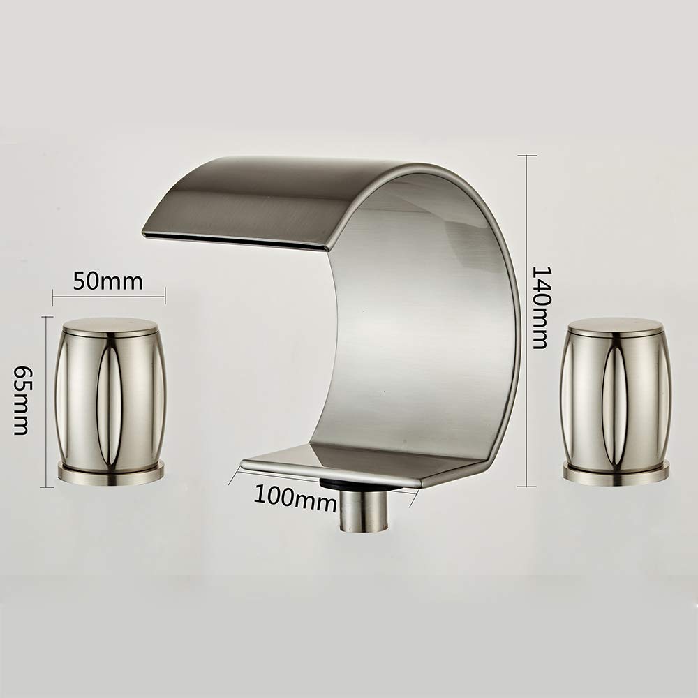 Wovier Brushed Nickel 8-16 Inch Waterfall Widespread Bathroom Sink Faucet - Two Handle Three Hole Lavatory Faucet with Basin Mixer Tap - Perfect for Modern Bathroom Vanities and Powder Rooms