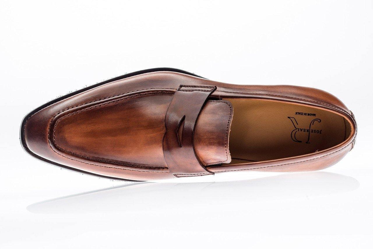 JOSE REAL AMBERES LOAFER - Genuine Italian Made Cognac Leather Slip-On Shoes for Men | Perfect for Business Casual, Office Wear & Formal Occasions