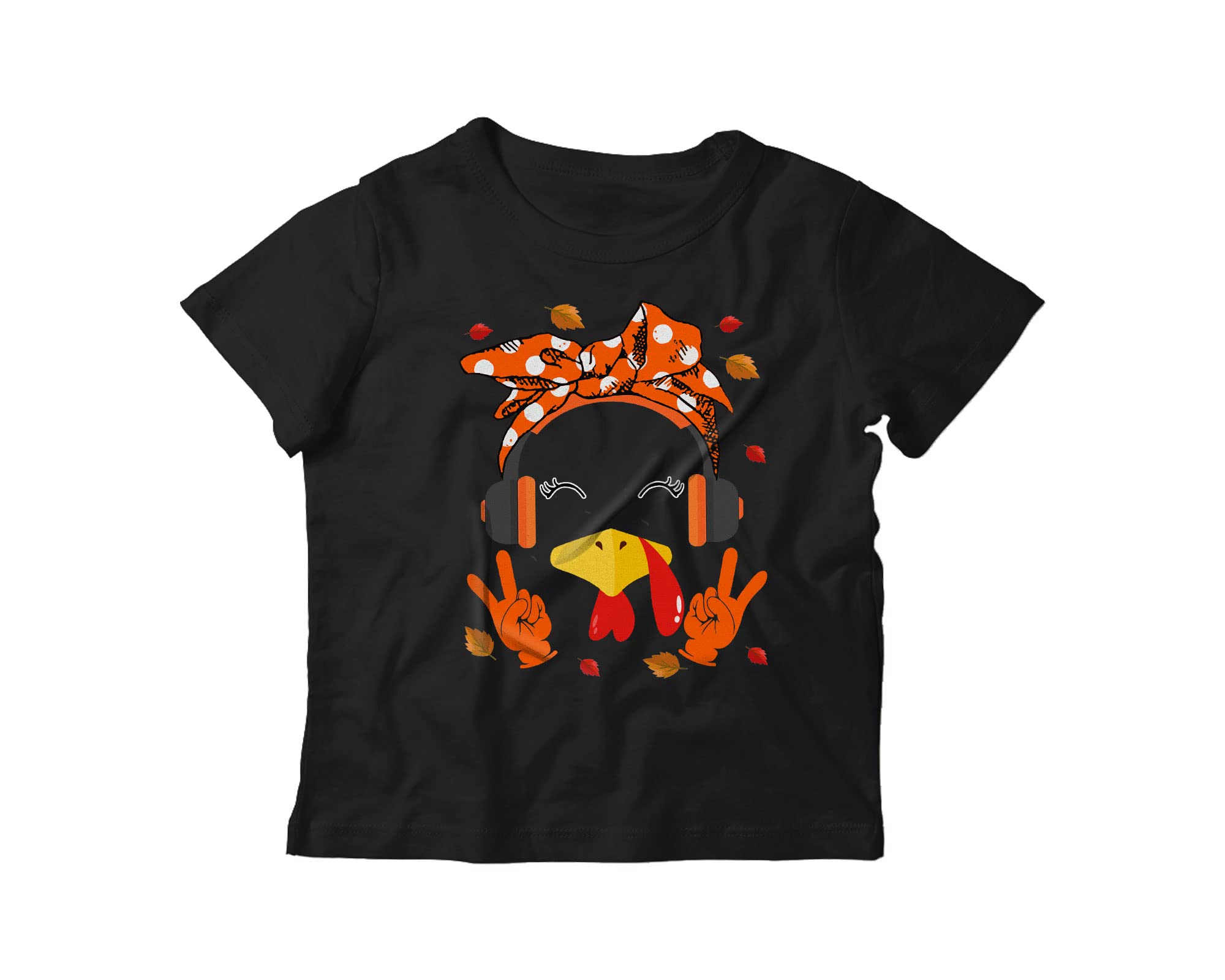 Turkey Face Costume T-Shirt - Cute Thanksgiving Outfit for Girls & Kids, Unisex Turkey Headphone Lover Gift - Perfect for Thanksgiving Parties, Family Gatherings & Holiday Photos