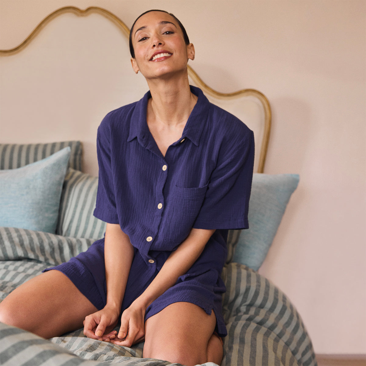 Astral Blue Cotton Gauze Women's Pajama Shirt - Soft & Breathable Sleepwear for Women - Perfect for Lounging, Bedtime & Relaxation