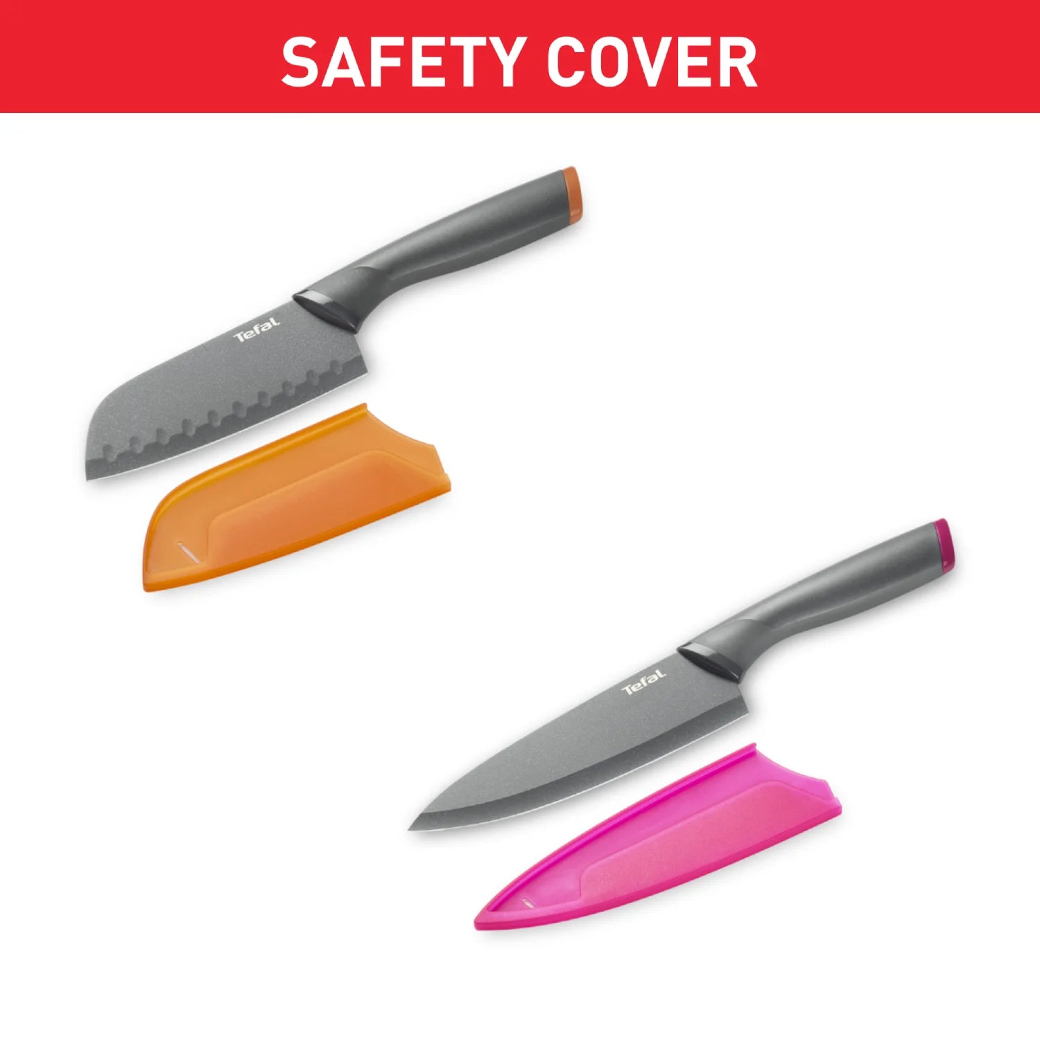 Tefal Fresh Kitchen Non-Stick Stainless Steel Knife Set - 2-Piece Chef & Utility Knives K122S224 for Slicing, Chopping & Food Prep