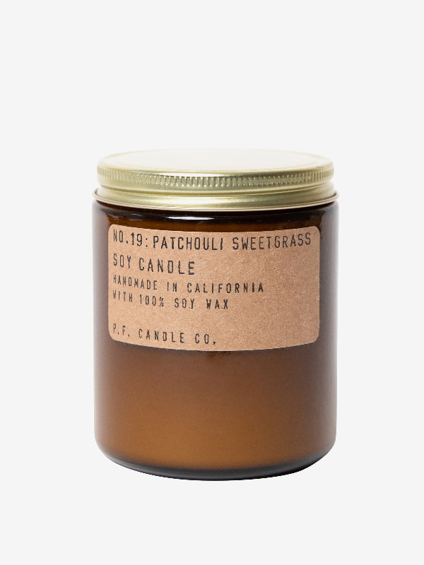 P.F. Candle Co 7.2oz Natural Soy Wax Candle - Patchouli Sweetgrass Scent | Aromatherapy, Home Decor & Relaxation Gift for Spa, Bedroom, Yoga & Meditation