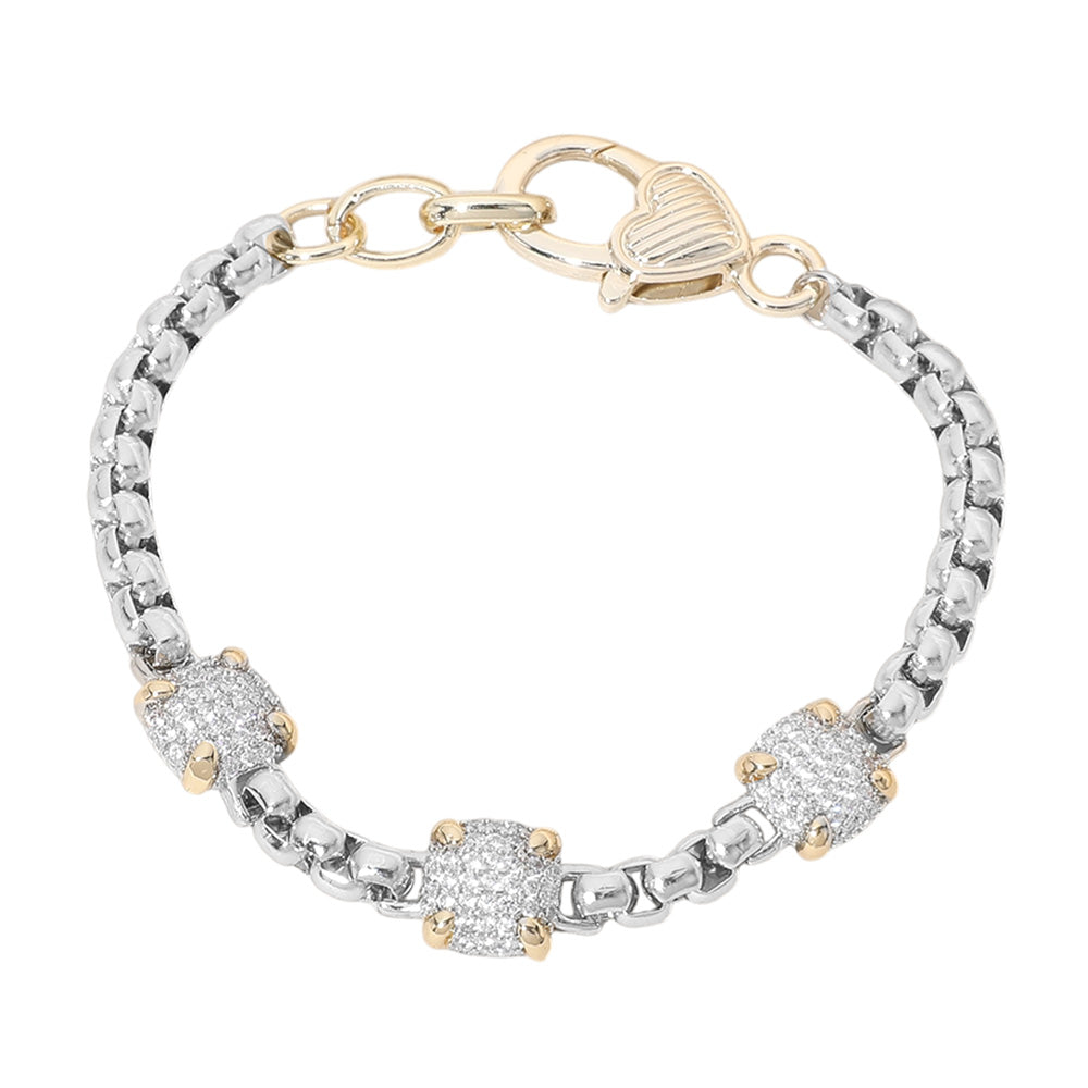 14K Gold Plated Two Tone CZ Triple Square Pointed Bracelet for Women - Elegant Cubic Zirconia Jewelry Gift for Birthday, Anniversary & Special Occasions
