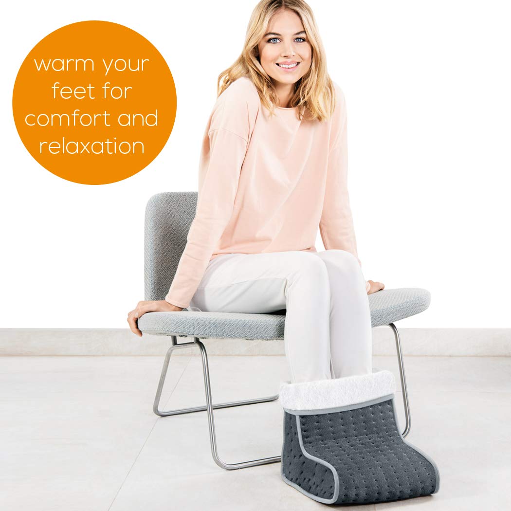 Beurer FW20UK Electric Foot Warmer for Cold Feet - Grey, 3 Heat Settings, Soft Teddy Fleece Lining, Breathable & Washable, Fits Up to Shoe Size 12.5 | Perfect for Winter Nights, Office Use & Home Comfort