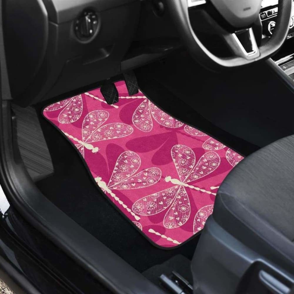 Premium Dragonfly Pink Car Mats - Non-Slip Front & Back Floor Mats for Cars, SUVs, Trucks | Waterproof & Durable Auto Accessories | Perfect for Gifts, Home & Office Use