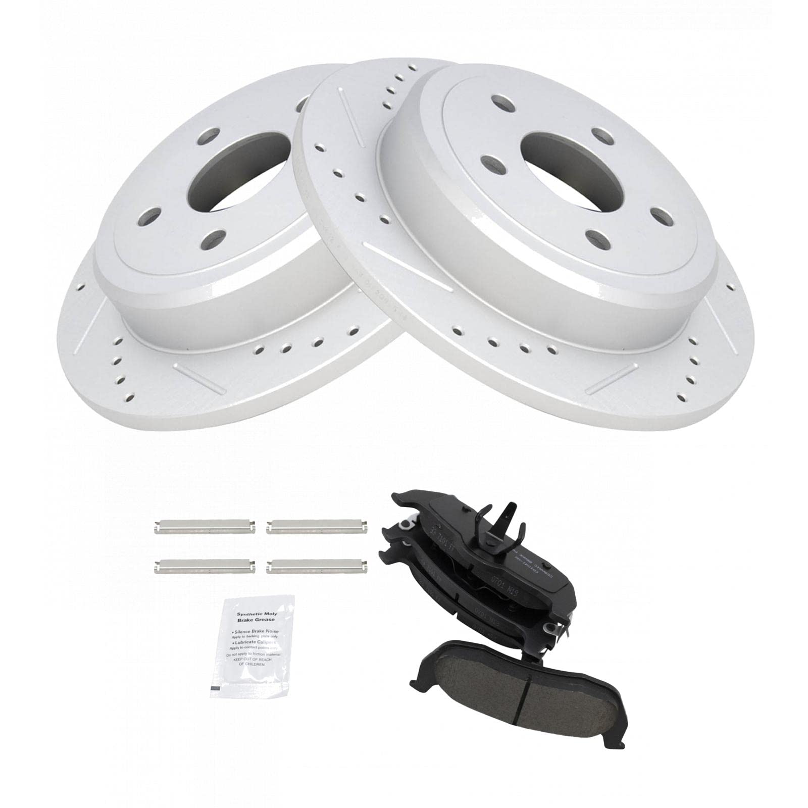 TRQ Premium Ceramic Brake Pads & G-Coated Rotors Kit - Compatible with 2006-2010 Jeep Commander & 2005-2010 Grand Cherokee - High Performance Braking System for Off-Road & Daily Driving