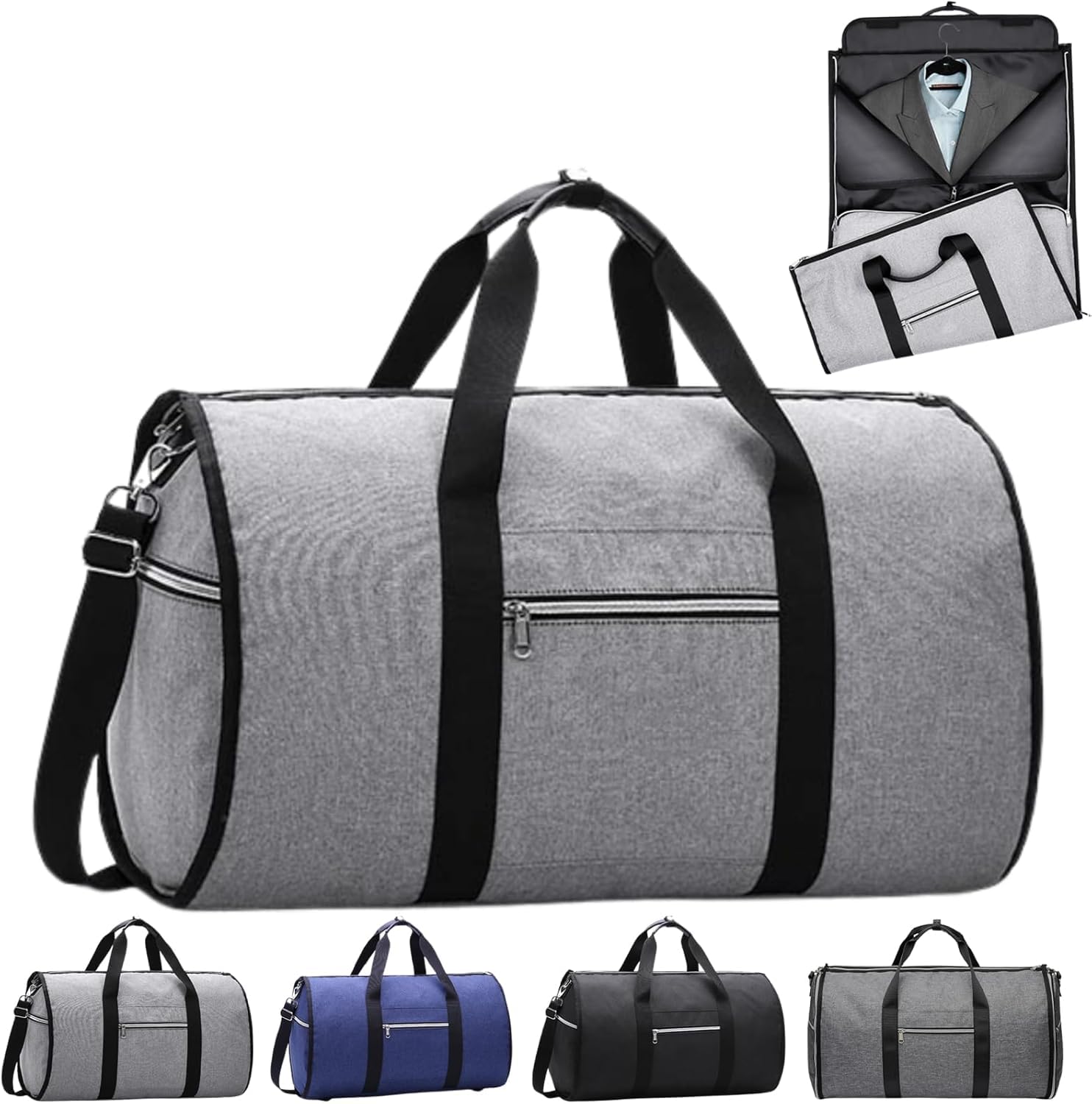 Foldable Travel Garment Bag for Suits & Dresses - 35L Waterproof Polyester Hanging Suitcase with Zipper Closure | Grey Carry-On Luggage for Business Trips, Weddings & Air Travel | Space-Saving Suit Protector & Clothes Organizer
