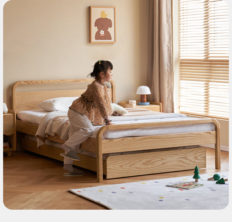 Solid Oak Wood Single Platform Bed with Wheels - No Headboard, Modern Minimalist Bed Frame for Small Spaces, Dorm Rooms & Guest Bedrooms