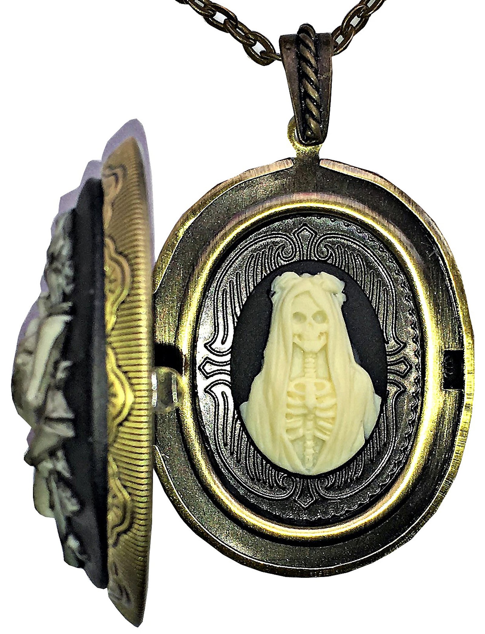 Santa Muerte Black Rose Cameo Charm - Blessed Religious Pendant for Devotees | Spiritual Protection & Altar Decoration